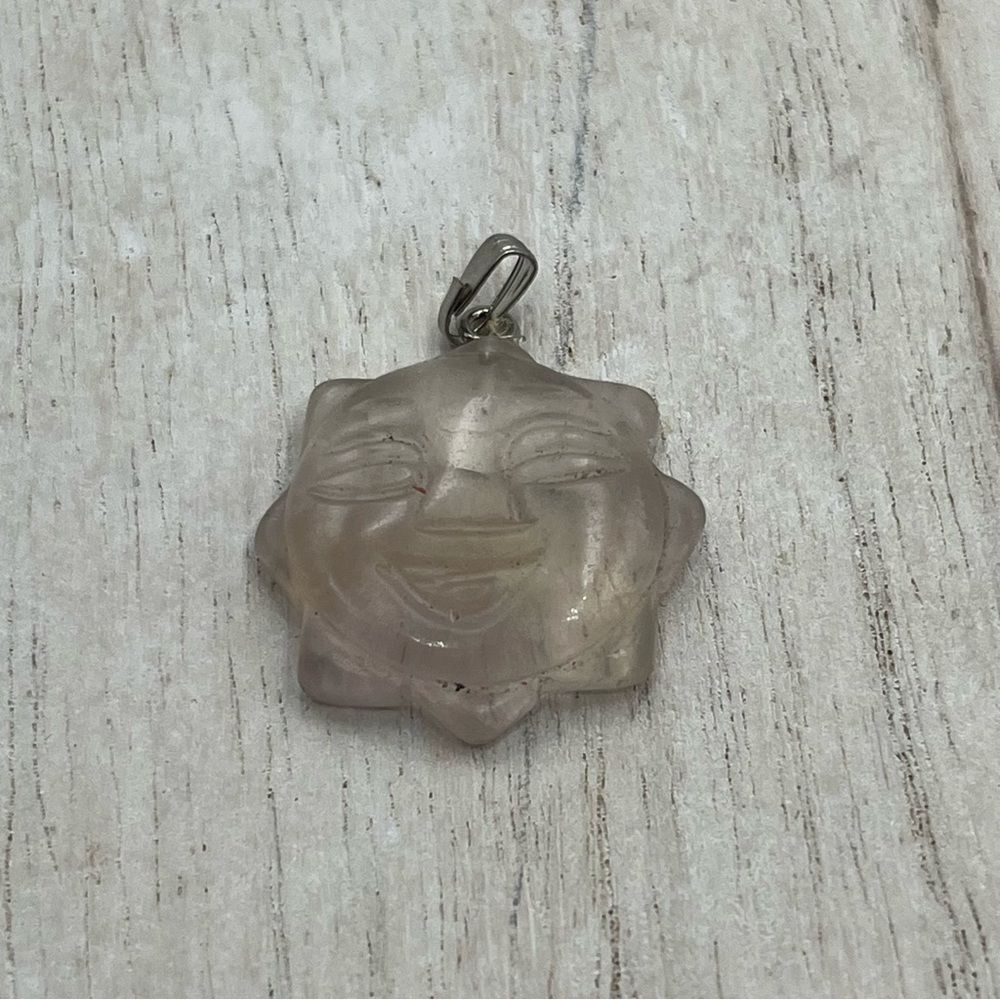 Elegant carved flourite Silver Sun Pendant Necklace